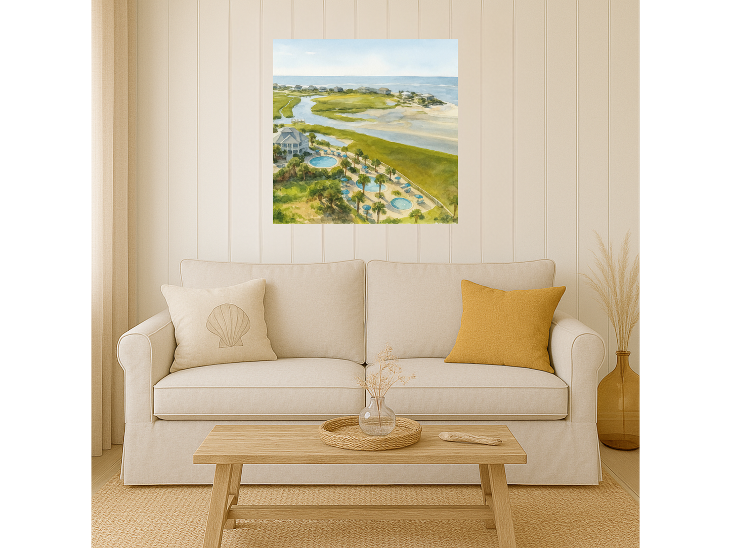 Fripp Island Cabana Club – Coastal Aerial Watercolor Canvas Print