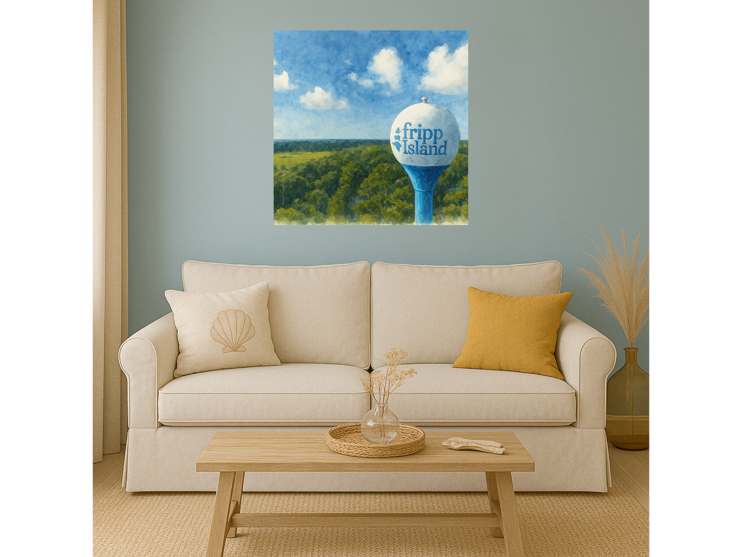 Fripp Island Water Tower – Golf Ball Aesthetic Watercolor Canvas Print
