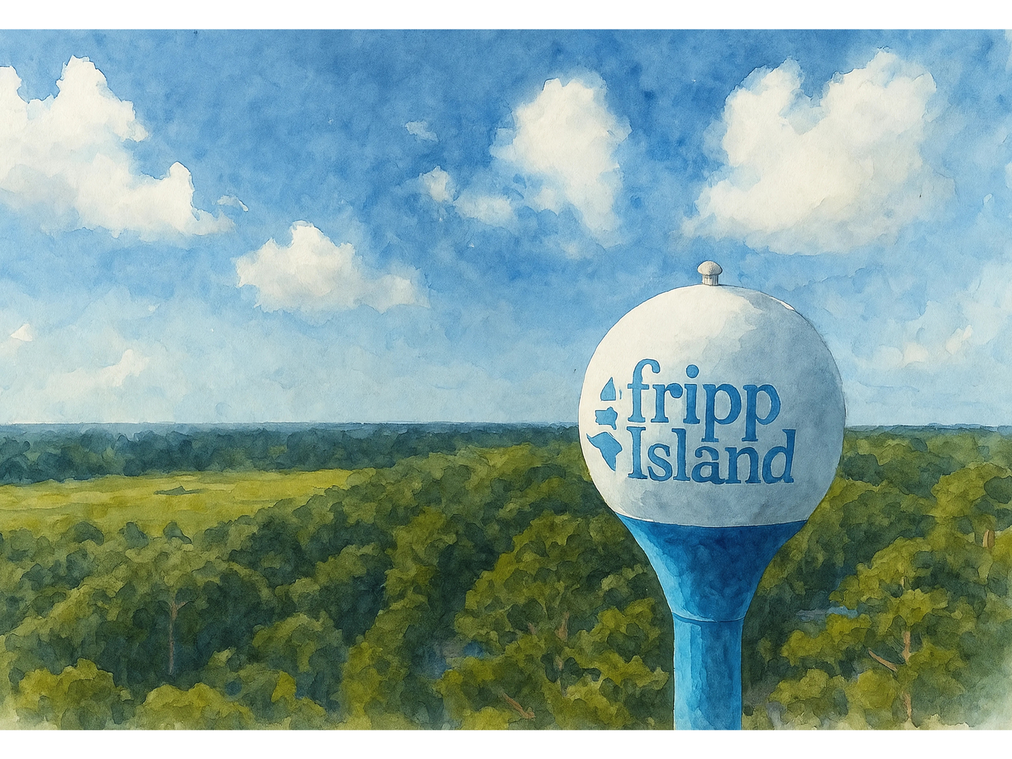 Fripp Island Water Tower – Golf Ball Aesthetic Watercolor Canvas Print