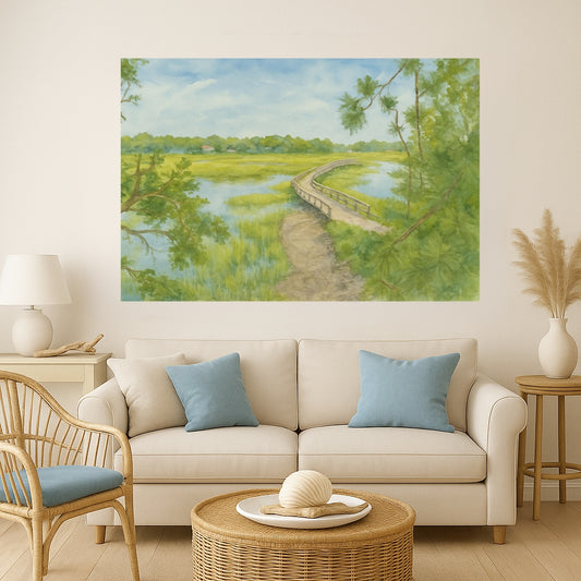 Fripp Island Marsh Boardwalk – Lowcountry Watercolor Canvas Print