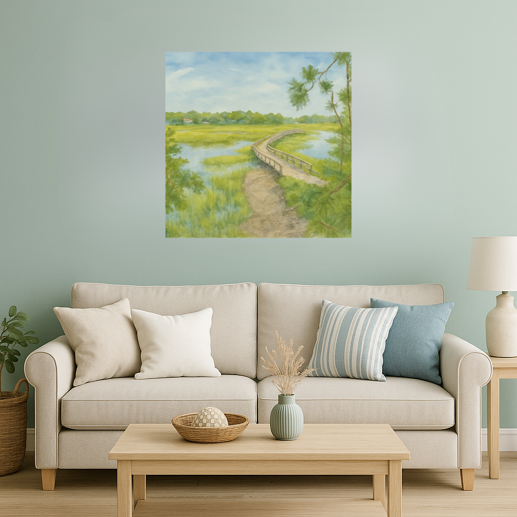 Fripp Island Marsh Boardwalk – Lowcountry Watercolor Canvas Print