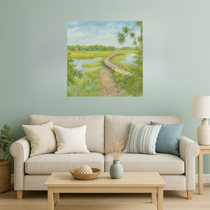 Fripp Island Marsh Boardwalk – Lowcountry Watercolor Canvas Print