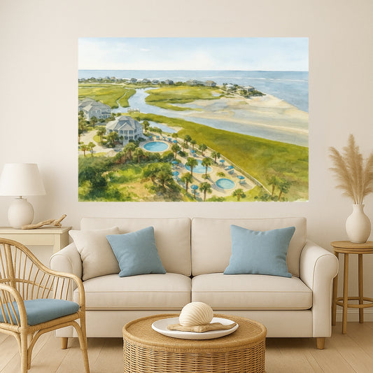 Fripp Island Cabana Club – Coastal Aerial Watercolor Canvas Print