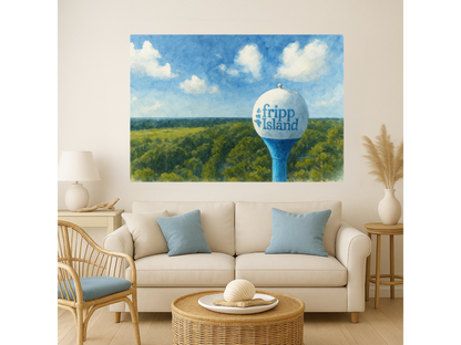 Fripp Island Water Tower – Golf Ball Aesthetic Watercolor Canvas Print