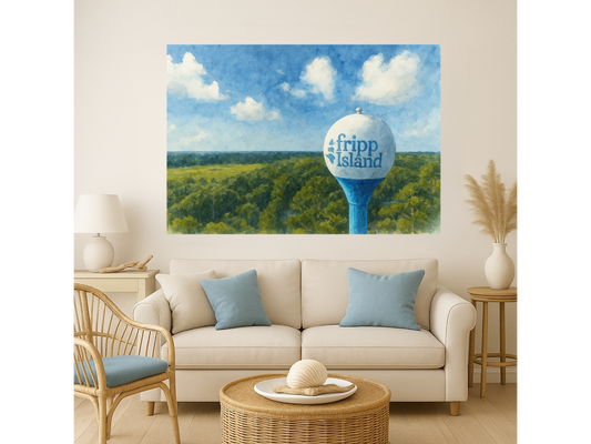 Fripp Island Water Tower – Golf Ball Aesthetic Watercolor Canvas Print