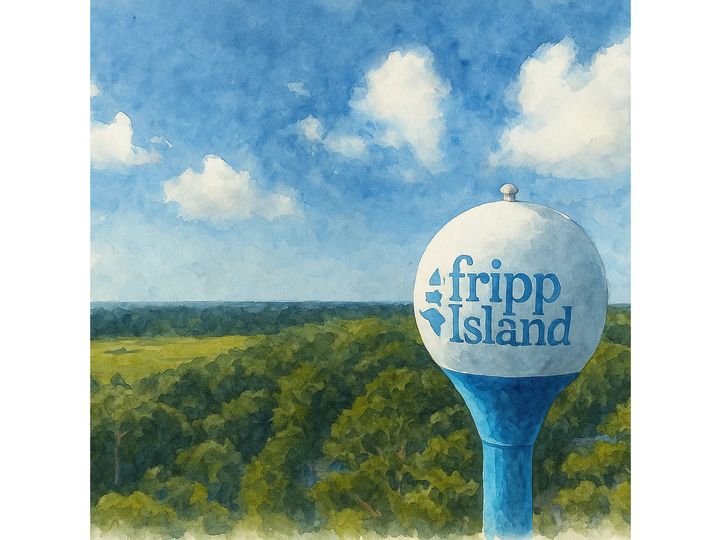 Fripp Island Water Tower – Golf Ball Aesthetic Watercolor Canvas Print