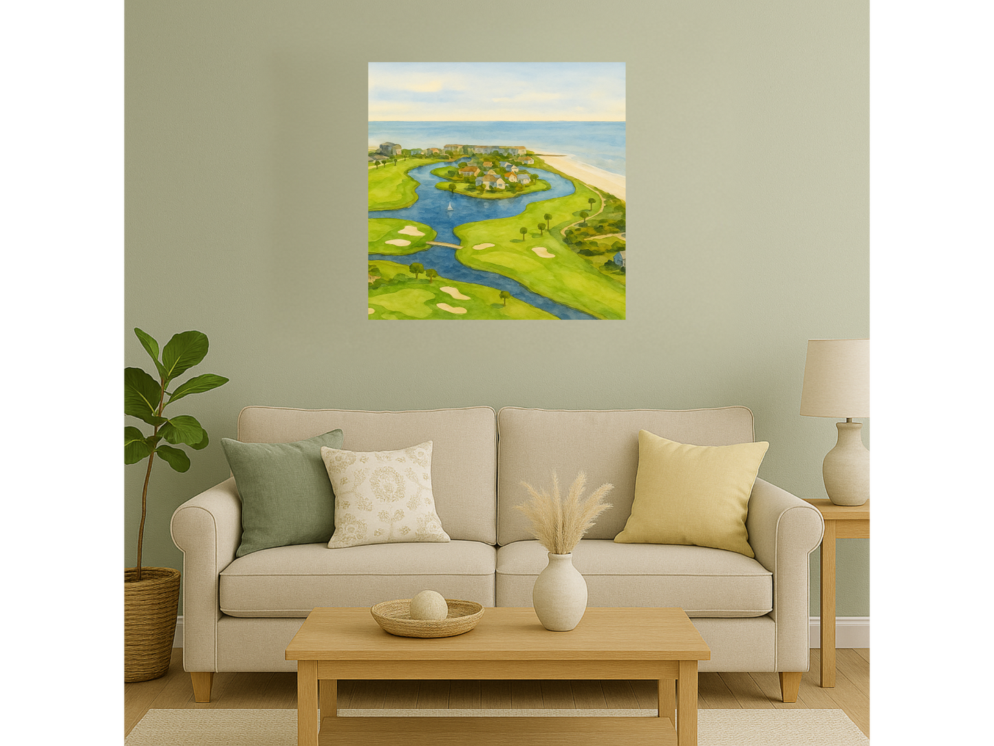 Fripp Island Golf – Ocean Point Aerial Watercolor Canvas Print