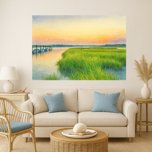 Fripp Island Marsh Sunset – Coastal Watercolor Canvas Print