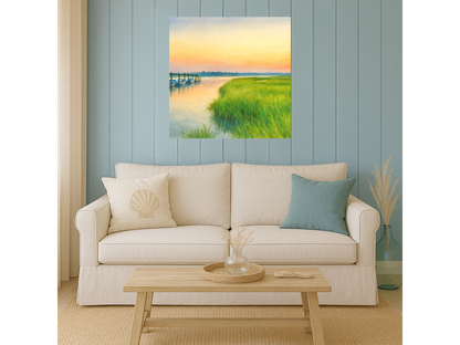 Fripp Island Marsh Sunset – Coastal Watercolor Canvas Print