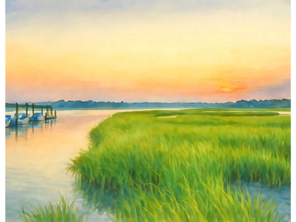 Fripp Island Marsh Sunset – Coastal Watercolor Canvas Print