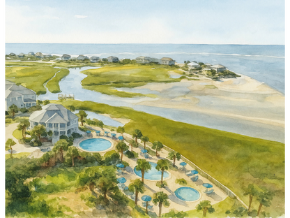 Fripp Island Cabana Club – Coastal Aerial Watercolor Canvas Print