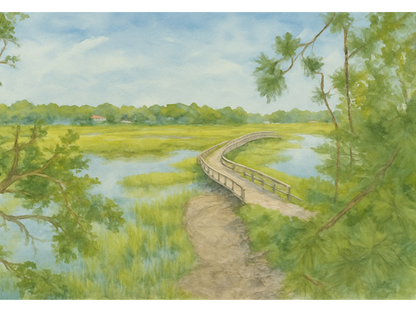 Fripp Island Marsh Boardwalk – Lowcountry Watercolor Canvas Print
