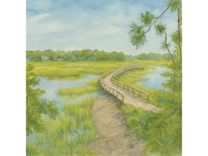 Fripp Island Marsh Boardwalk – Lowcountry Watercolor Canvas Print
